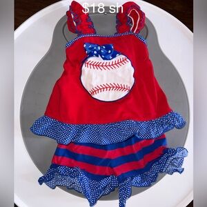 Red & Blue Baseball Ruffle Short Set